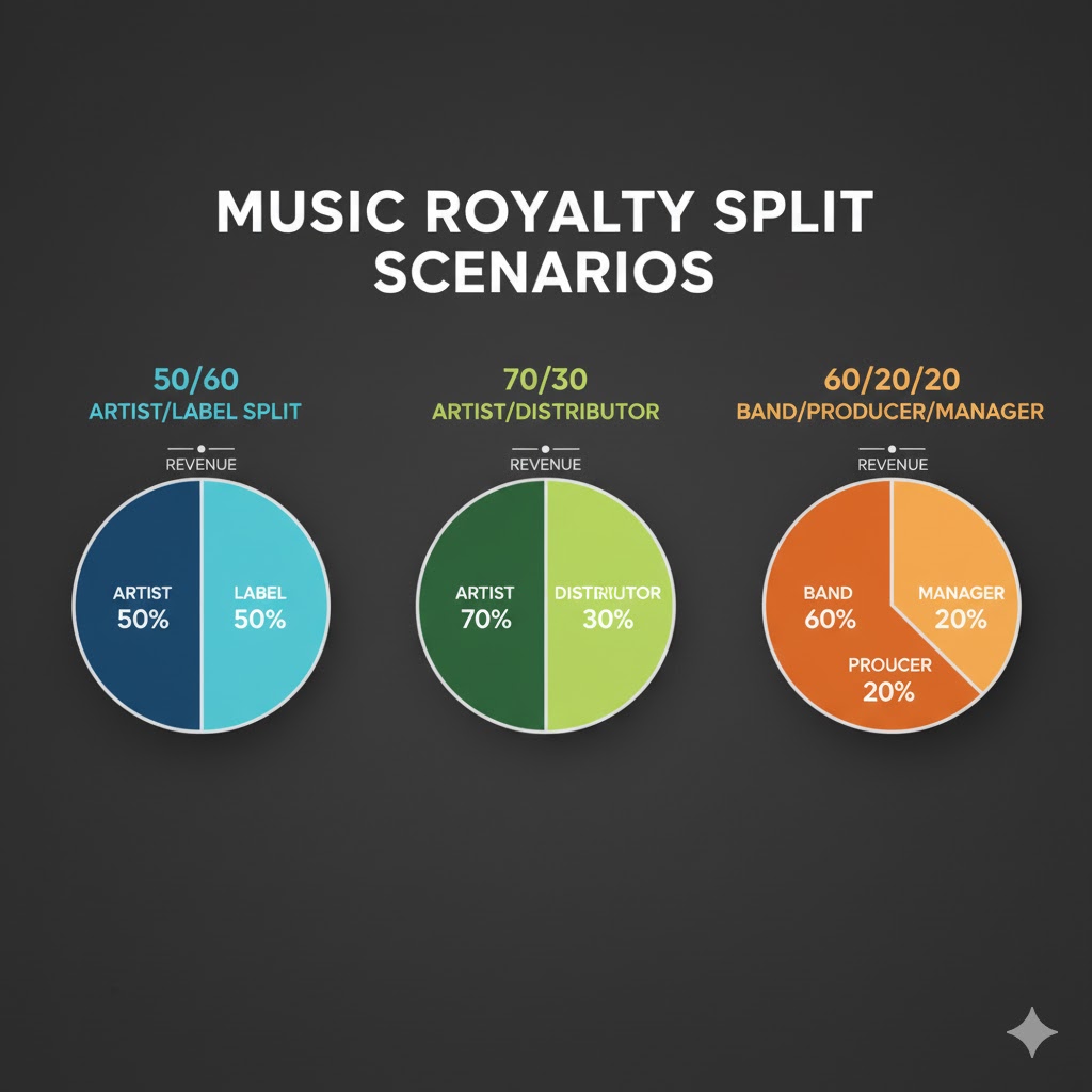 Royalty split scenarios for licensing and selling pitch drum samples